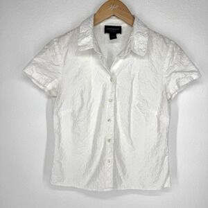 Vintage Ann Taylor‎ Button Up Shirt Size 4 P White All Over Eyelet Embroidered